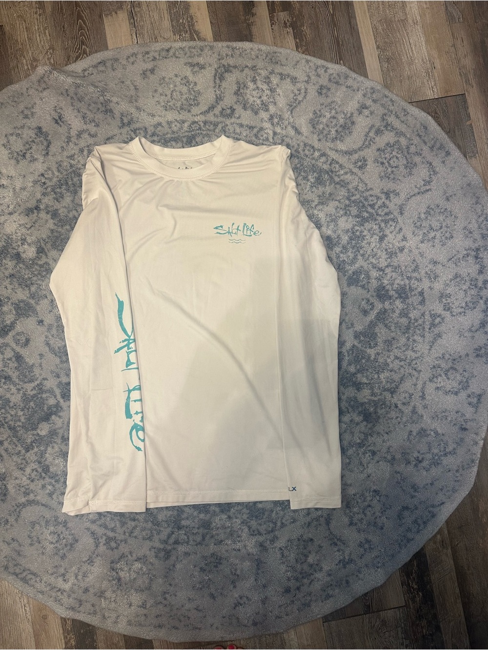 Salt Life Men’s White Long Sleeve Swim Rash Guard with Teal Graphics